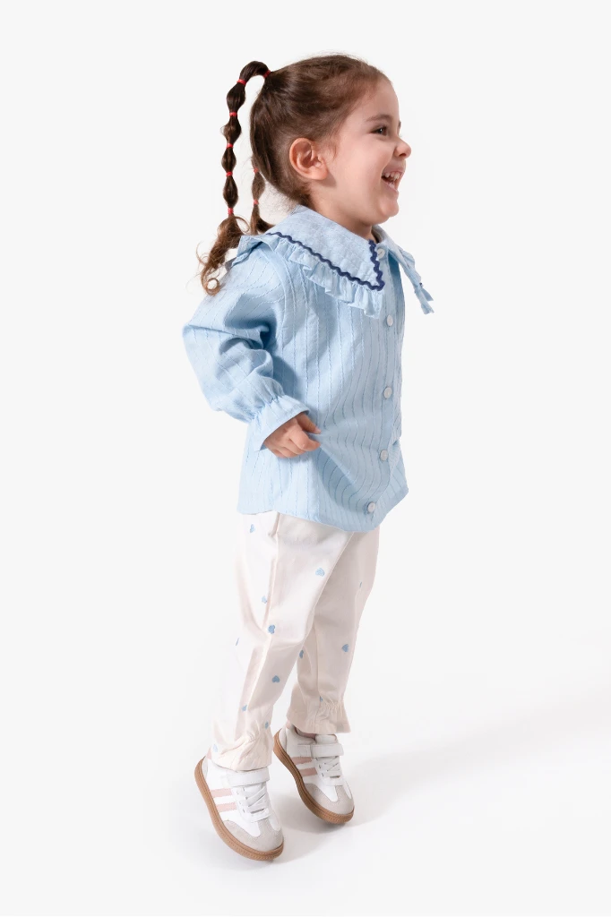 Su Taşı Yaka Detaylı Kız Bebek Alt Üst Takım 9092 - MAVİ