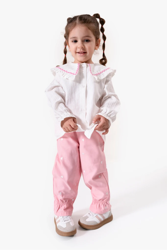 Su Taşı Yaka Detaylı Kız Bebek Alt Üst Takım 9092 - BEYAZ