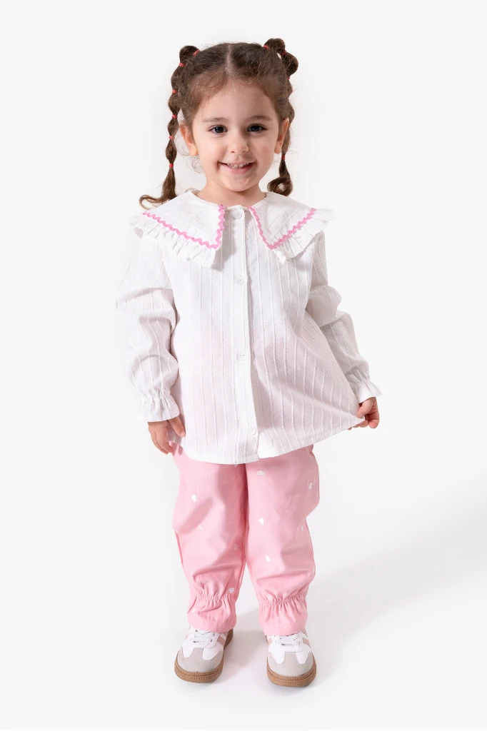 Su Taşı Yaka Detaylı Kız Bebek Alt Üst Takım 9092 - BEYAZ