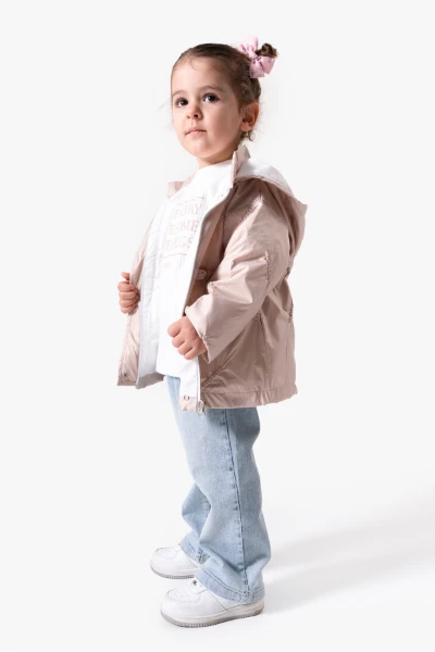 3'lü Kapüşonlu Kız Bebek Mont & Pantolon Bayramlık Takım 9083 - BEJ