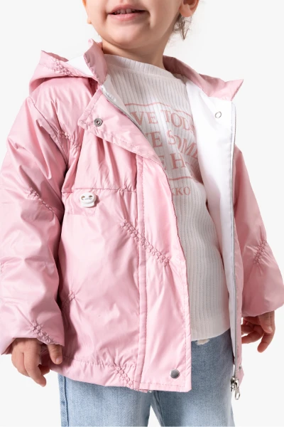 3'lü Kapüşonlu Kız Bebek Mont & Pantolon Bayramlık Takım 9083 - PEMBE