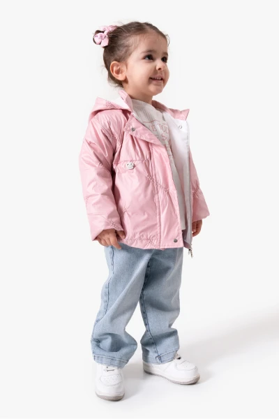 3'lü Kapüşonlu Kız Bebek Mont & Pantolon Bayramlık Takım 9083 - PEMBE