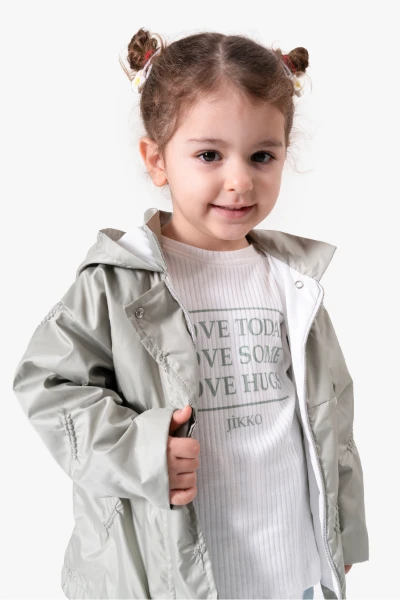 3'lü Kapüşonlu Kız Bebek Mont & Pantolon Bayramlık Takım 9083 - YEŞİL