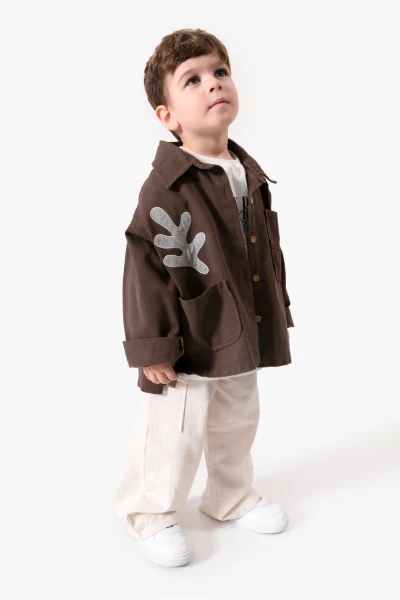 Bayramlık Nakış Detaylı Ceketli 3'lü Erkek Çocuk Takımı 9095 - KAHVERENGİ