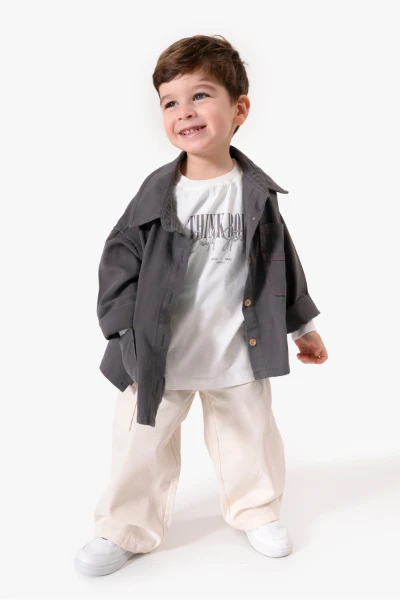 Bayramlık Nakış Detaylı Ceketli 3'lü Erkek Çocuk Takımı 9095 - ANTRASİT