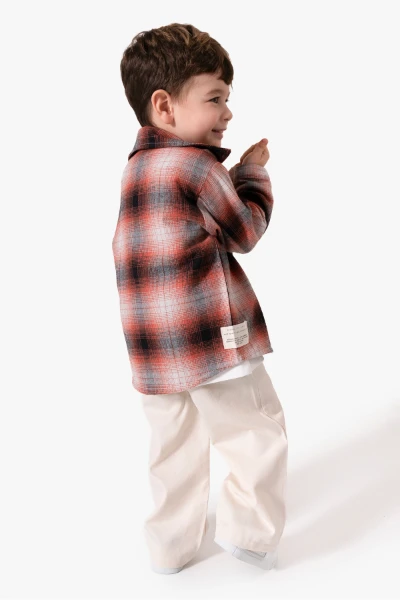 Ekose Gömlekli & Cep Detaylı Erkek Çocuk 3'lü Mevsimlik Takım 9091 - TURUNCU