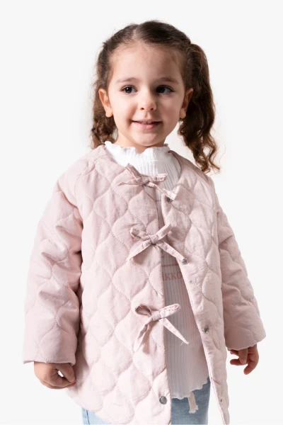 Fiyonk Detaylı Kapitone Montlu 3'lü Kız Çocuk Takımı 9088 - PEMBE