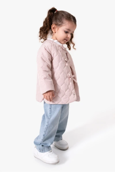 Fiyonk Detaylı Kapitone Montlu 3'lü Kız Çocuk Takımı 9088 - PEMBE