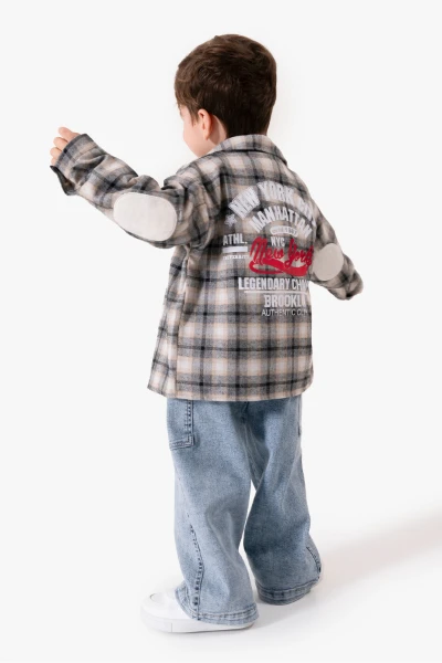 Sırt Baskılı Cep Detaylı 3'lü Erkek Çocuk Takımı 9090 - BEJ