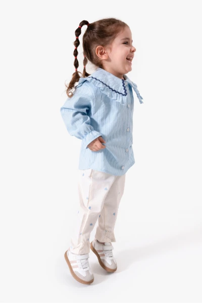 Su Taşı Yaka Detaylı Kız Bebek Alt Üst Takım 9092 - MAVİ