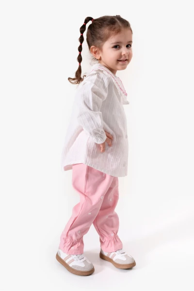 Su Taşı Yaka Detaylı Kız Bebek Alt Üst Takım 9092 - BEYAZ