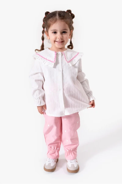 Su Taşı Yaka Detaylı Kız Bebek Alt Üst Takım 9092 - BEYAZ