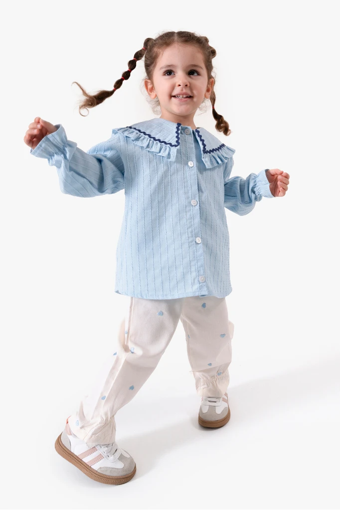 Su Taşı Yaka Detaylı Kız Bebek Alt Üst Takım 9092 - MAVİ