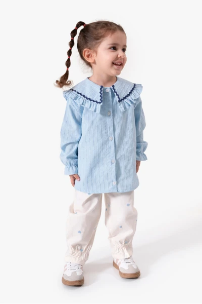 Su Taşı Yaka Detaylı Kız Bebek Alt Üst Takım 9092 - MAVİ