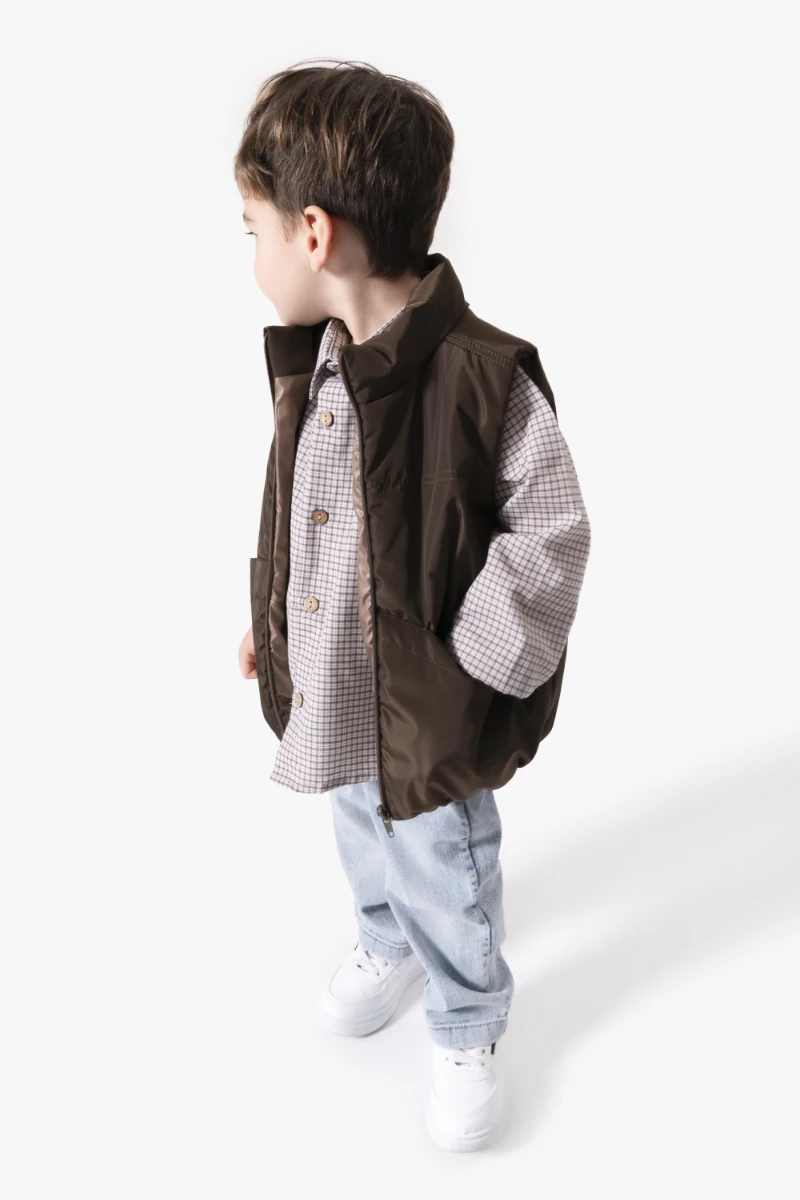 Ekose Gömlekli Yelekli Bayramlık 3'lü Erkek Çocuk Takımı 9081 - KAHVERENGİ