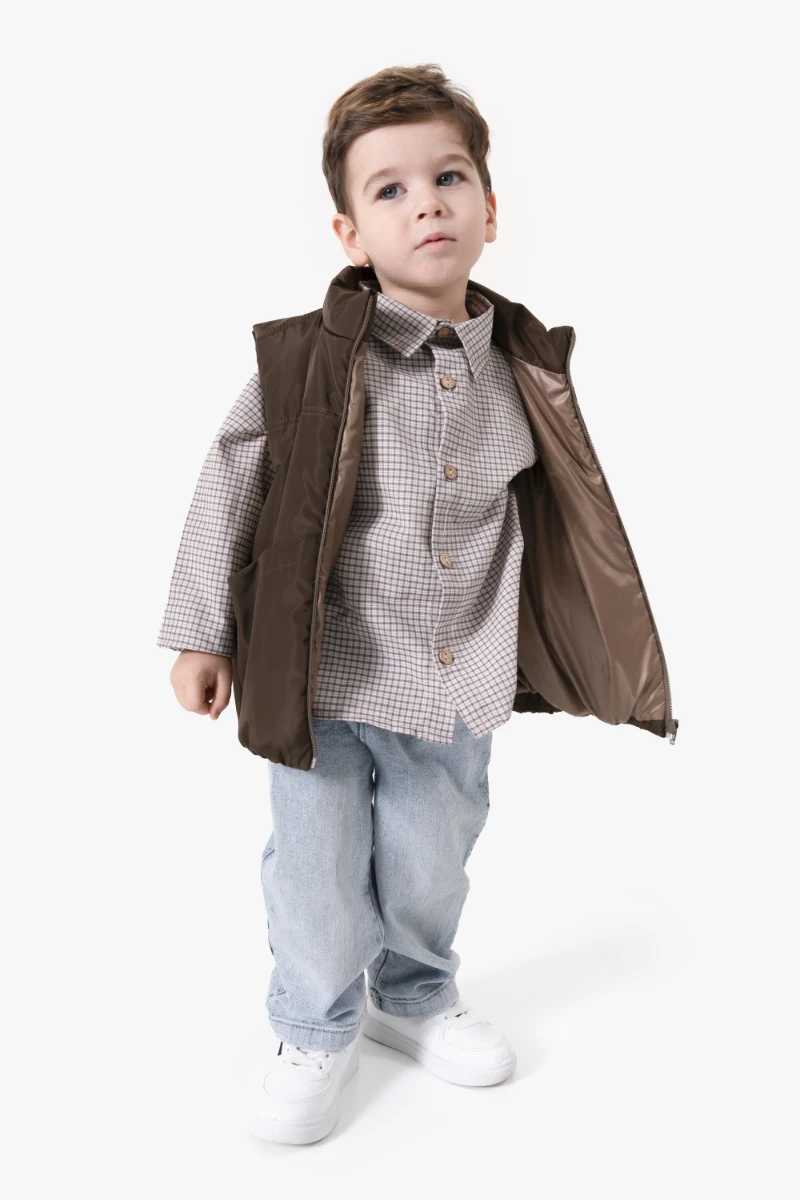 Ekose Gömlekli Yelekli Bayramlık 3'lü Erkek Çocuk Takımı 9081 - KAHVERENGİ