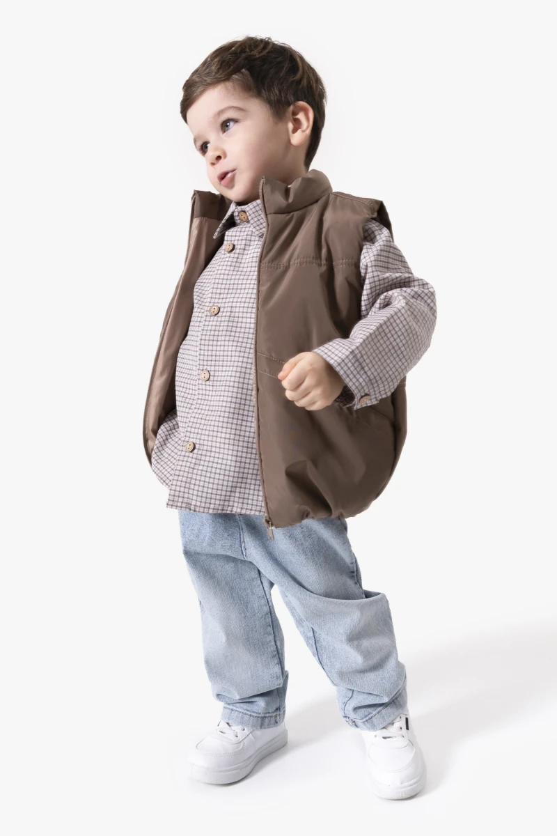 Ekose Gömlekli Yelekli Bayramlık 3'lü Erkek Çocuk Takımı 9081 - VİZON