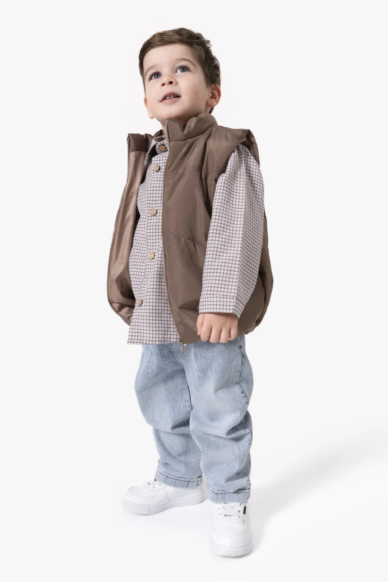 Ekose Gömlekli Yelekli Bayramlık 3'lü Erkek Çocuk Takımı 9081 - VİZON