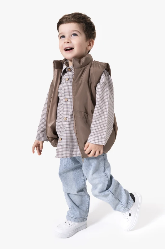 Ekose Gömlekli Yelekli Bayramlık 3'lü Erkek Çocuk Takımı 9081 - VİZON