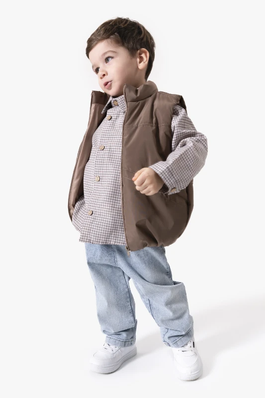 Ekose Gömlekli Yelekli Bayramlık 3'lü Erkek Çocuk Takımı 9081 - VİZON