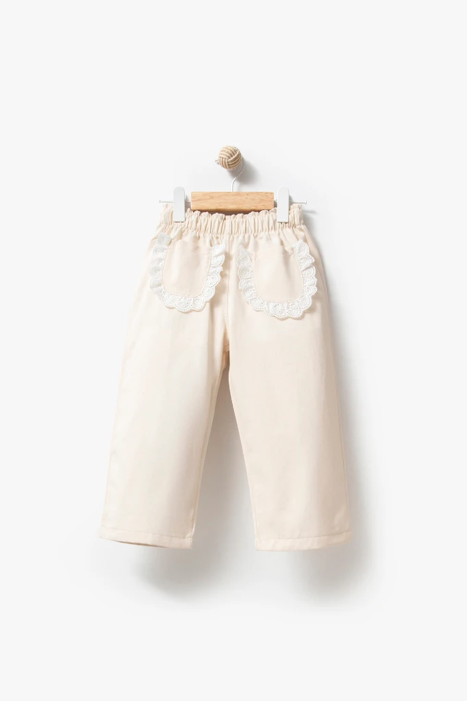 Dantel Yaka Yelekli 3'lü Bebek Takımı 9086 - BEJ