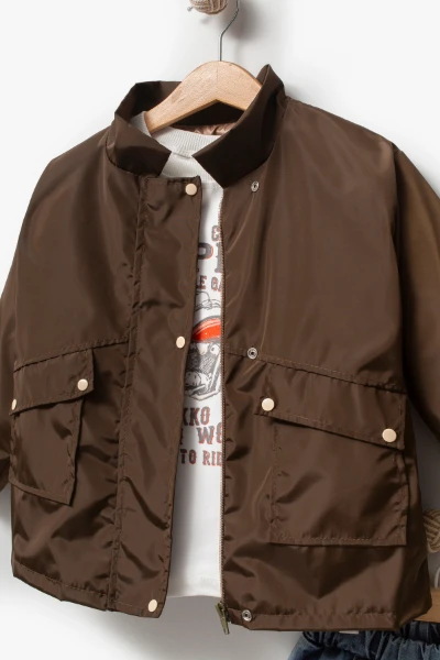 Motor Baskılı Erkek Bebek Günlük 3’lü Set 9087 - KAHVERENGİ