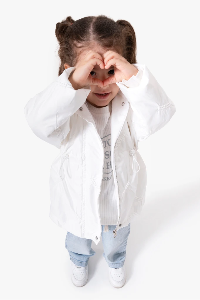 3'lü Kapüşonlu Kız Bebek Mont & Pantolon Bayramlık Takım 9083 - BEYAZ