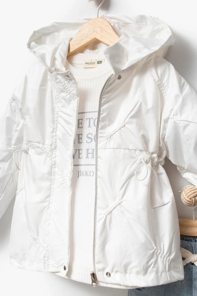 3'lü Kapüşonlu Kız Bebek Mont & Pantolon Bayramlık Takım 9083 - BEYAZ