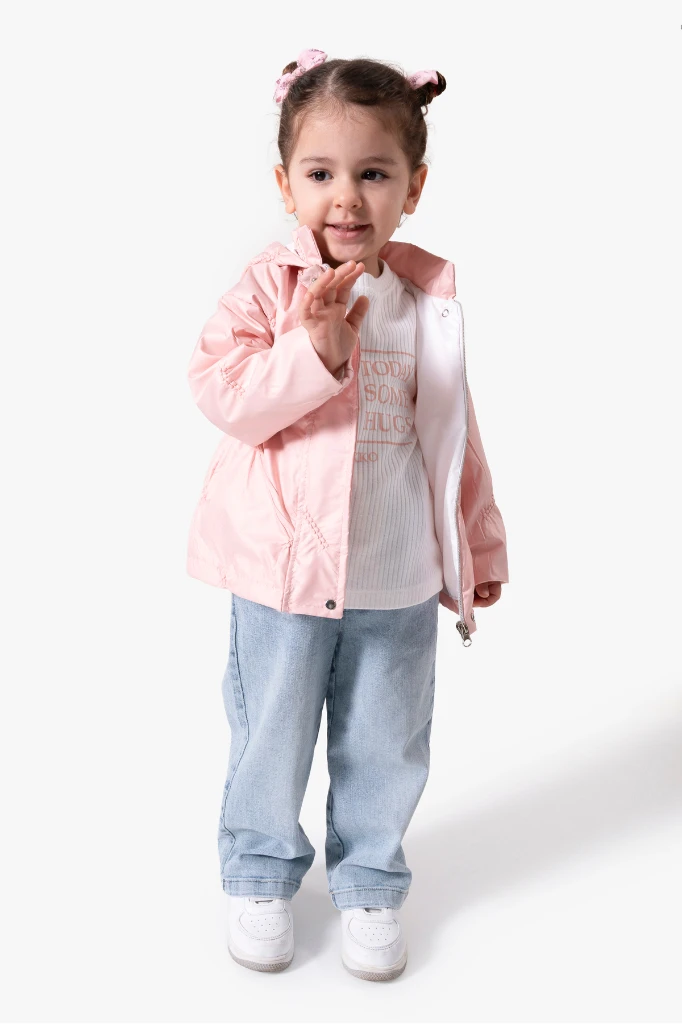 3'lü Kapüşonlu Kız Bebek Mont & Pantolon Bayramlık Takım 9083 - SOMON