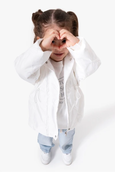 3'lü Kapüşonlu Kız Bebek Mont & Pantolon Bayramlık Takım 9083 - BEYAZ