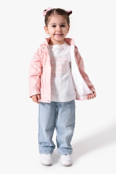 3'lü Kapüşonlu Kız Bebek Mont & Pantolon Bayramlık Takım 9083 - SOMON