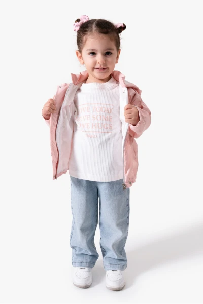 3'lü Kapüşonlu Kız Bebek Mont & Pantolon Bayramlık Takım 9083 - SOMON