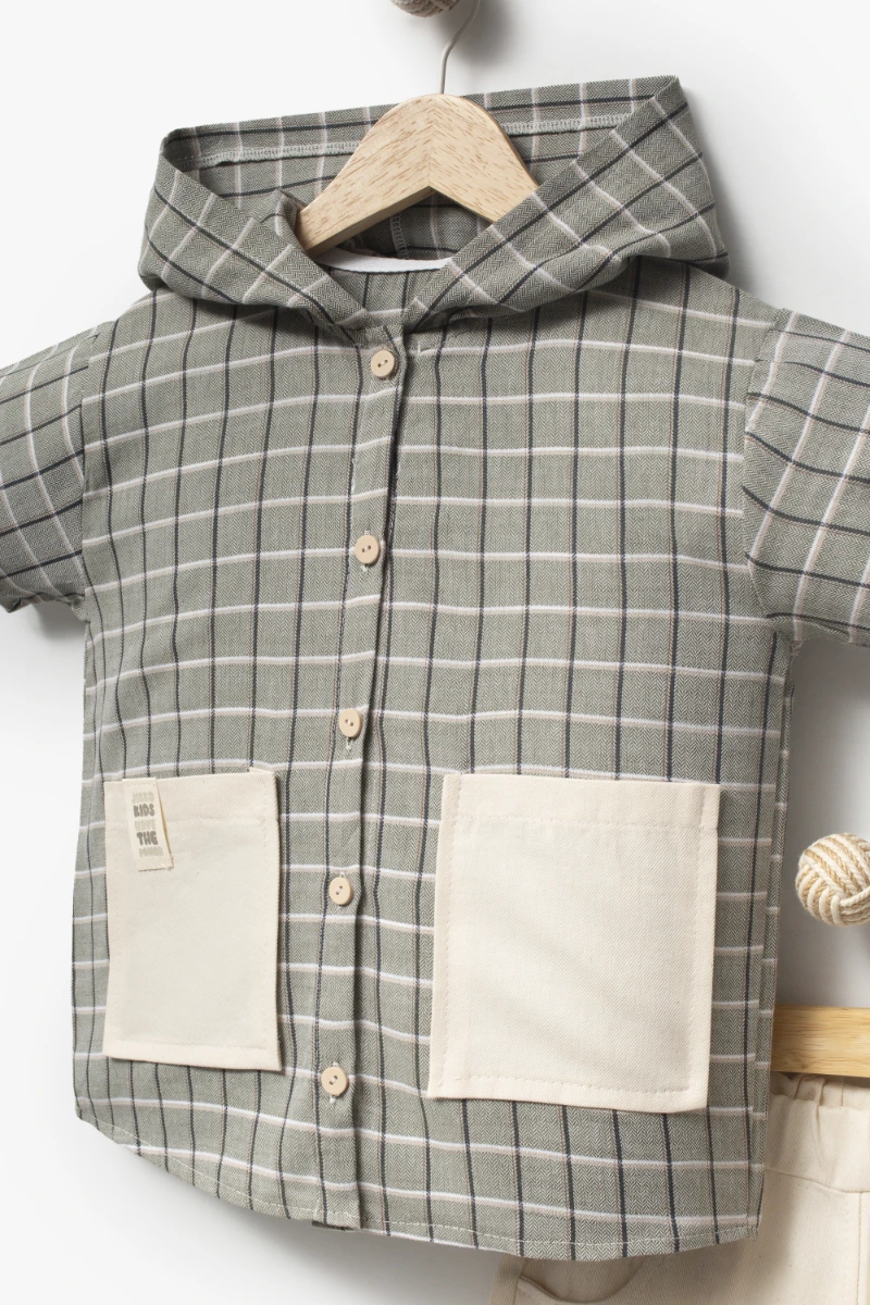 Kapüşonlu Cepli Bebek 2'li Takımı 3700 - HAKİ