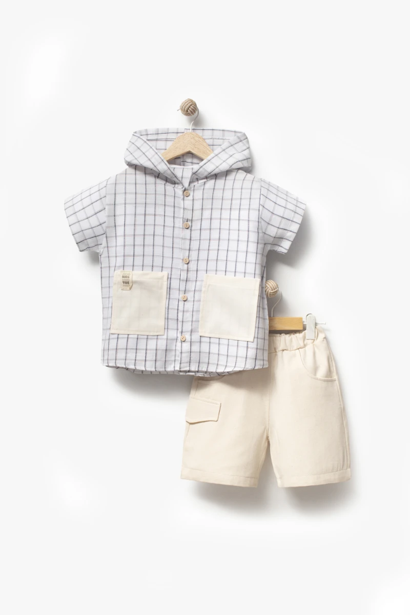 Kapüşonlu Cepli Bebek 2'li Takımı 3700 - BEJ