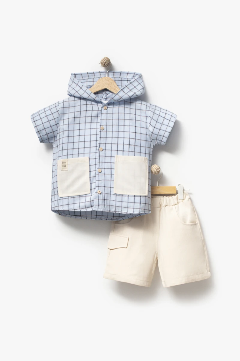 Kapüşonlu Cepli Bebek 2'li Takımı 3700 - MAVİ