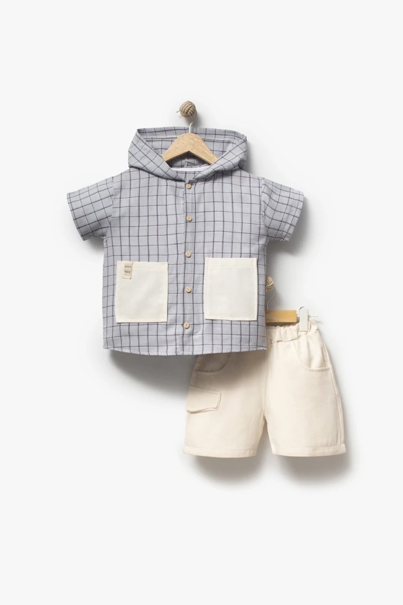 Kapüşonlu Cepli Bebek 2'li Takımı 3700 - GRİ