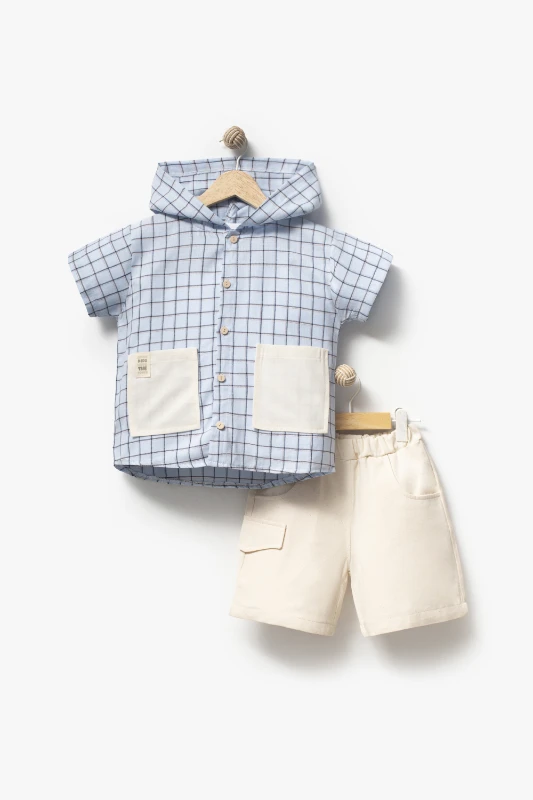 Kapüşonlu Cepli Bebek 2'li Takımı 3700 - MAVİ