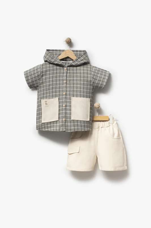 Kapüşonlu Cepli Bebek 2'li Takımı 3700 - HAKİ