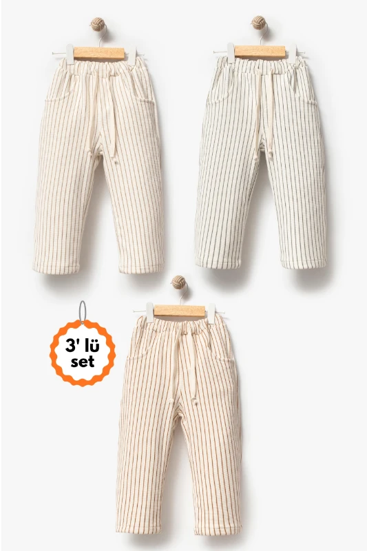 Çizgili Örme 3'lü Pantolon 3710 - ÇOK RENKLİ