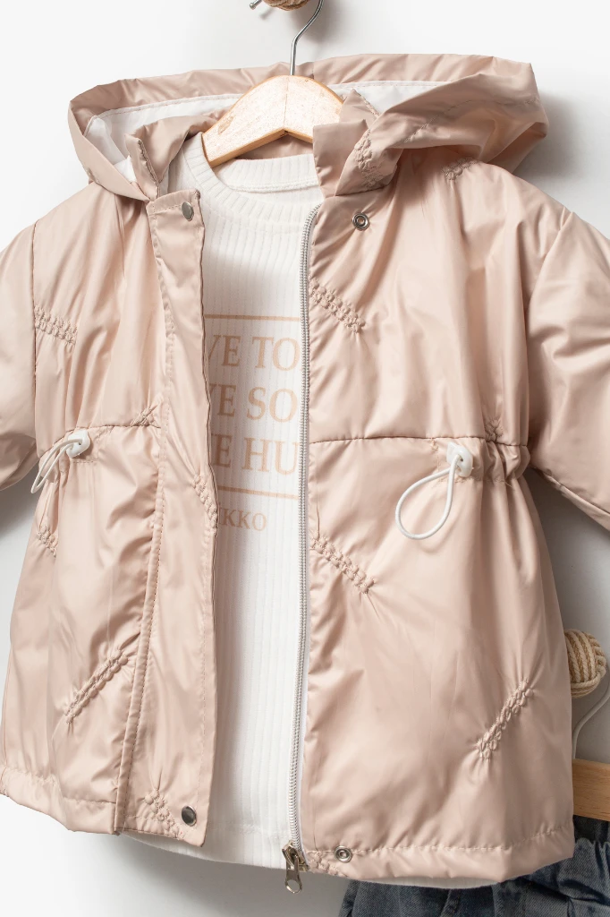 Kız Çocuk Kapüşonlu Yağmurluk 2000 - BEJ