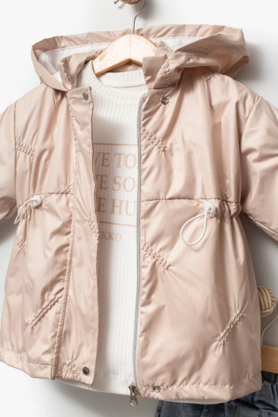 Kız Çocuk Kapüşonlu Yağmurluk 2000 - BEJ