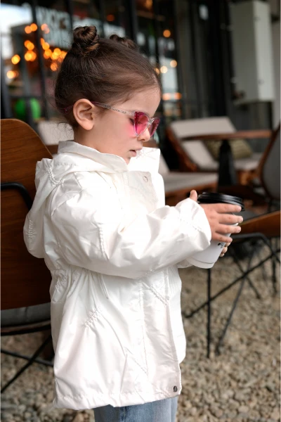 Kız Çocuk Kapüşonlu Yağmurluk 2000 - BEYAZ