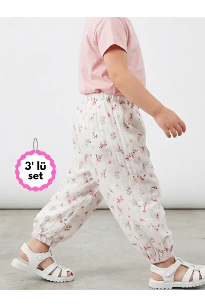 Kız Çocuk Çiçek Desenli Yazlık Şalvar Pantolon 2002 - ÇOK RENKLİ