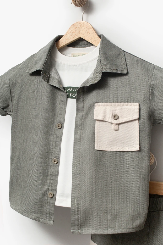 Erkek Çocuk Kısa Kollu Gömlekli Şortlu 3’lü Takım 3703 - GRİ