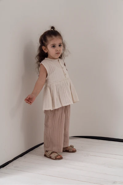 Kız Çocuk Fiyonk Detaylı 2’li Takım 3707 - BEJ