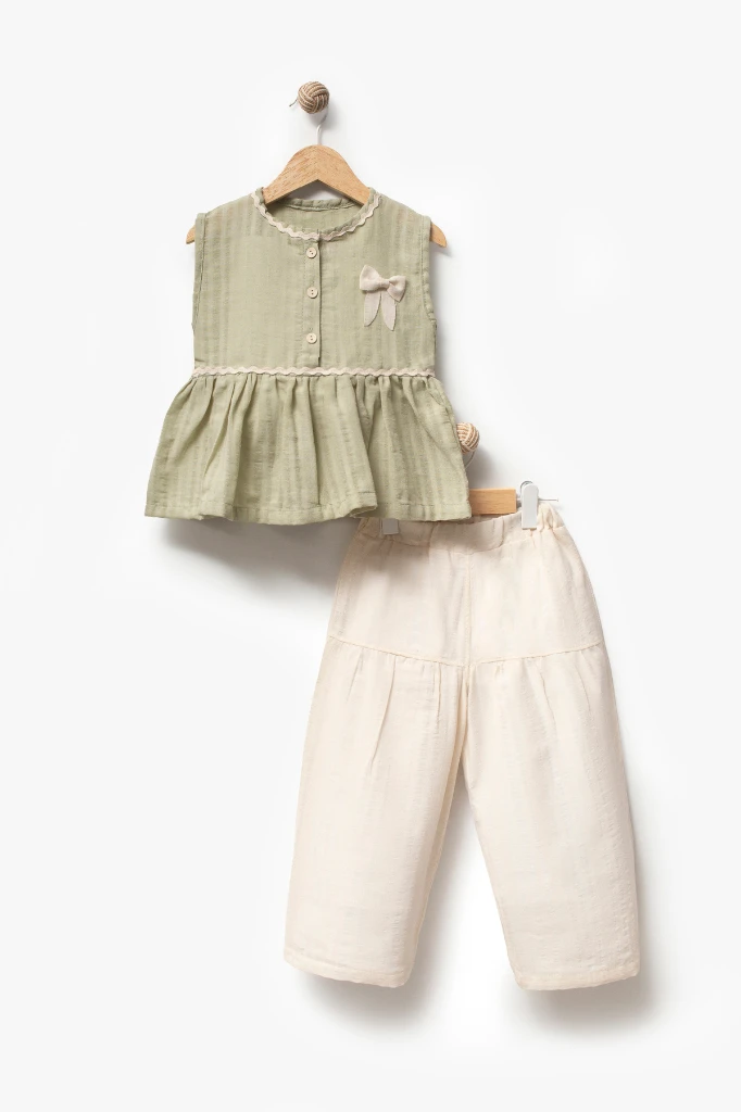 Kız Çocuk Fiyonk Detaylı 2’li Takım 3707 - YEŞİL