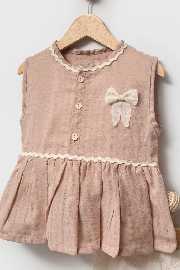 Kız Çocuk Fiyonk Detaylı 2’li Takım 3707 - PUDRA