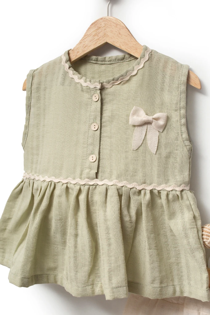 Kız Çocuk Fiyonk Detaylı 2’li Takım 3707 - YEŞİL