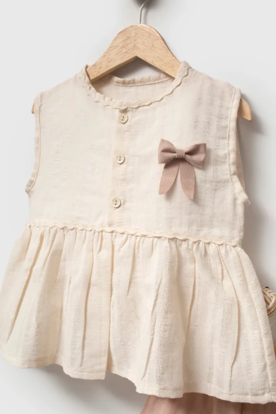 Kız Çocuk Fiyonk Detaylı 2’li Takım 3707 - BEJ