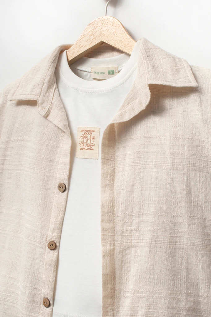  Kısa Kollu Gömlek Pantolon 3lü Yazlık Erkek Çocuk Takım -3709 - BEJ